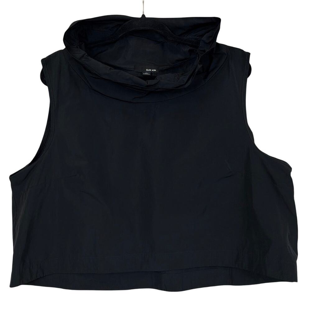 Sun Kim Black Wired Neckline Sleeveless High Low  Top Large Topper